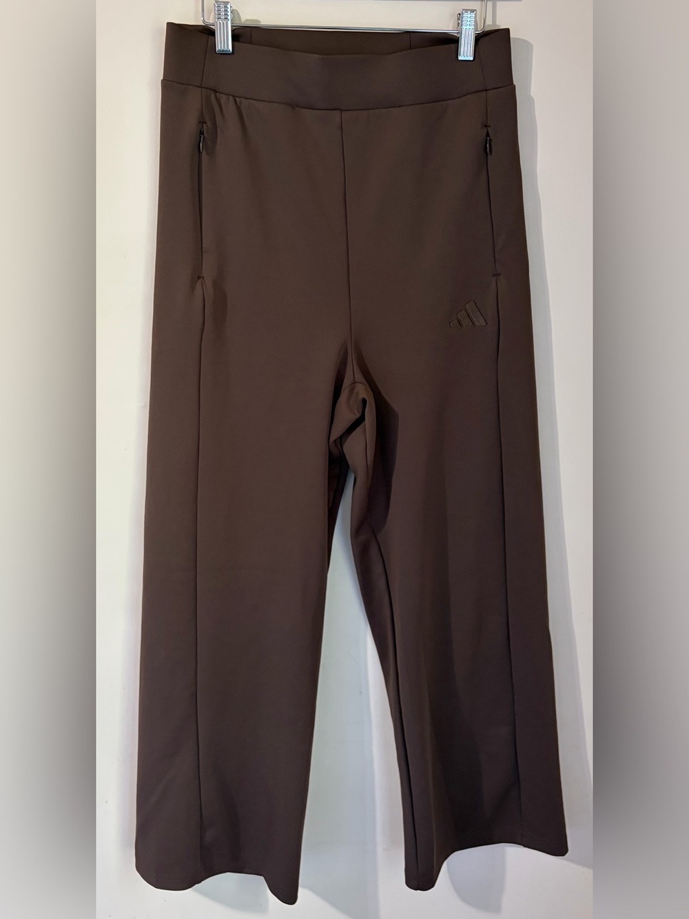 adidas Women's High-Rise Active Wide Leg Pants with Zipper Pockets brown size M